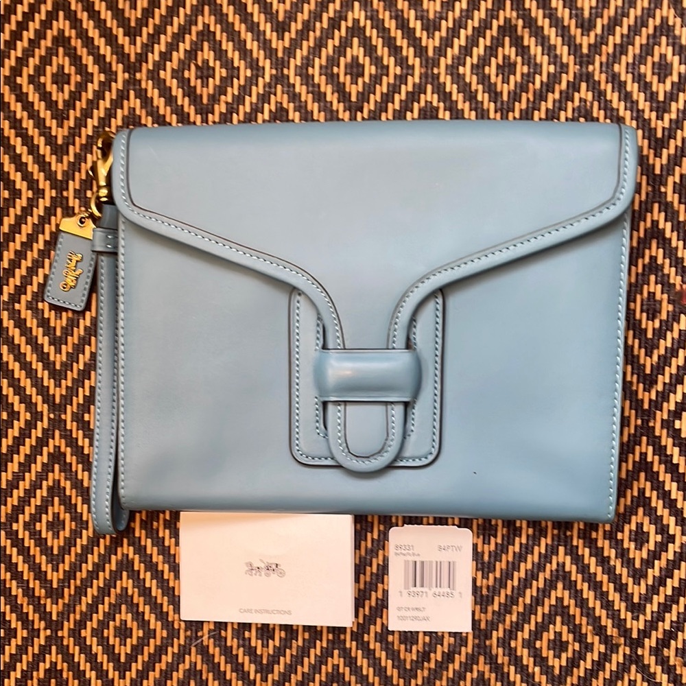 Coach 1941  Courier Wristlet clutch 89331 Pacific Blue and brass  NWT